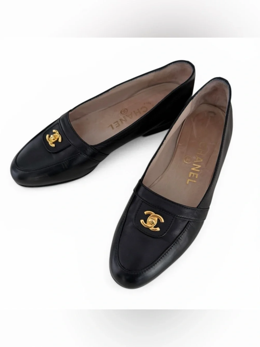 CHANEL CC TURNLOCK Logo Black Leather Loafers | EU 37 | Rare | 24K Gold Plated - Picture 6 of 13
